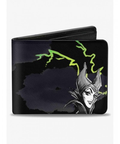 Disney Maleficent Smiling Sketch Lightning Clouds Bifold Wallet $6.69 Wallets